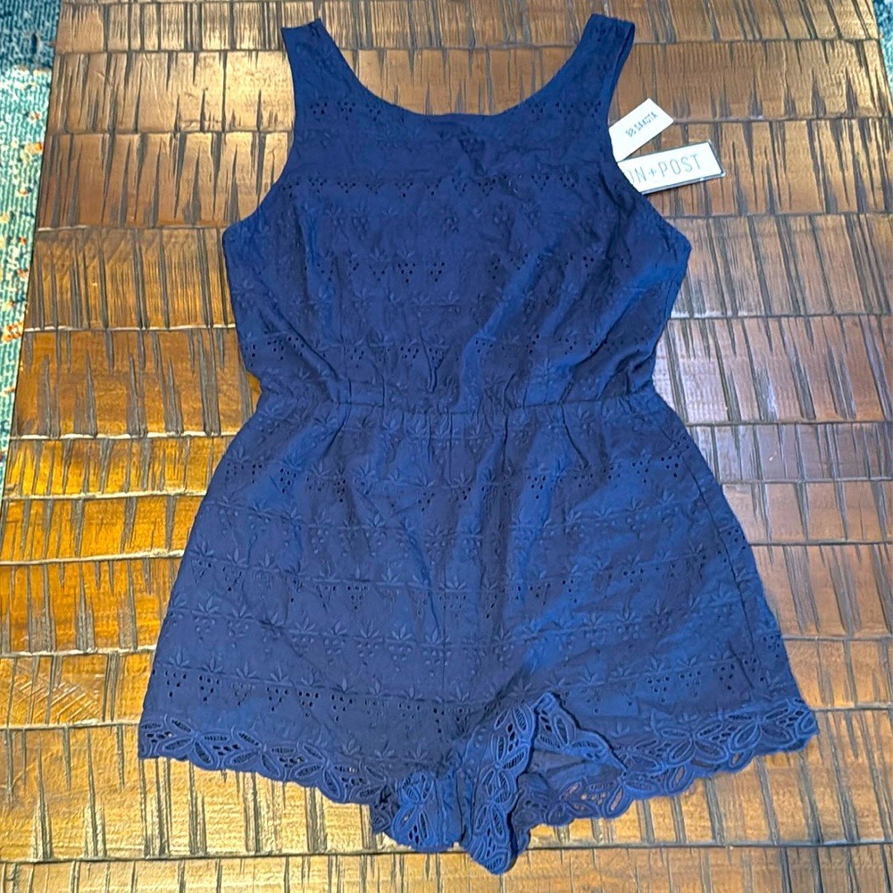 BB Dakota Navy Eyelet Romper